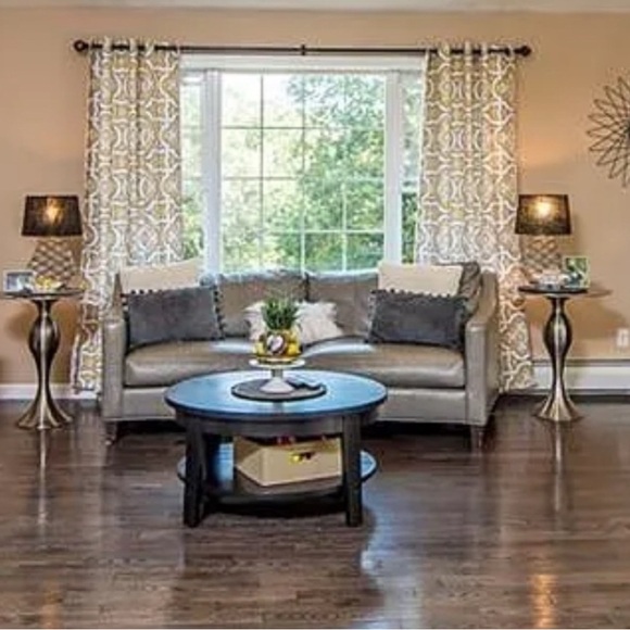 Set of 6, 52”x84” grommeted grey/white/yellow curtain panels - Picture 2 of 4